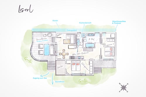 Ferienwohnung Seeheimat | Grundriss der Ferienwohnung Liserl